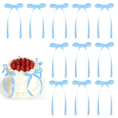 NatNarr Light Blue Bow Cake Toppers (30 Pack, 2.9 x 5.7 inches) | Handmade Polyester Ribbon Decor - main product image