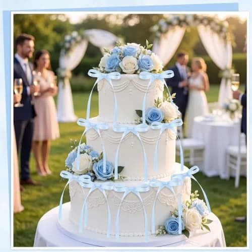 NatNarr Light Blue Bow Cake Toppers 30 Pack | Handmade Polyester Ribbons for Parties thumbnail 5