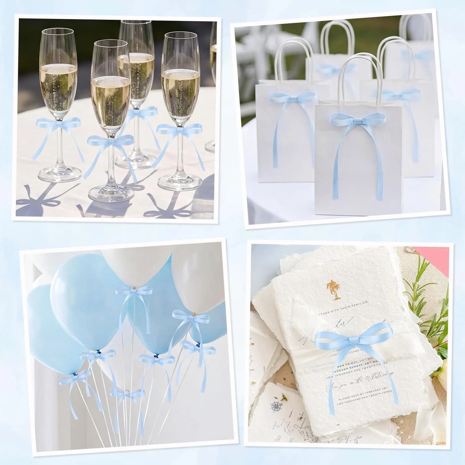 NatNarr Light Blue Ribbon Bow Cake Toppers (30 Pack, 2.9 x 5.7 inches) | Handmade Quality for Indian Celebrations - view 6