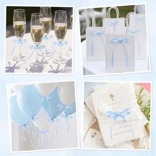 NatNarr Light Blue Bow Cake Toppers 30 Pack | Handmade Polyester Ribbons for Parties thumbnail 6