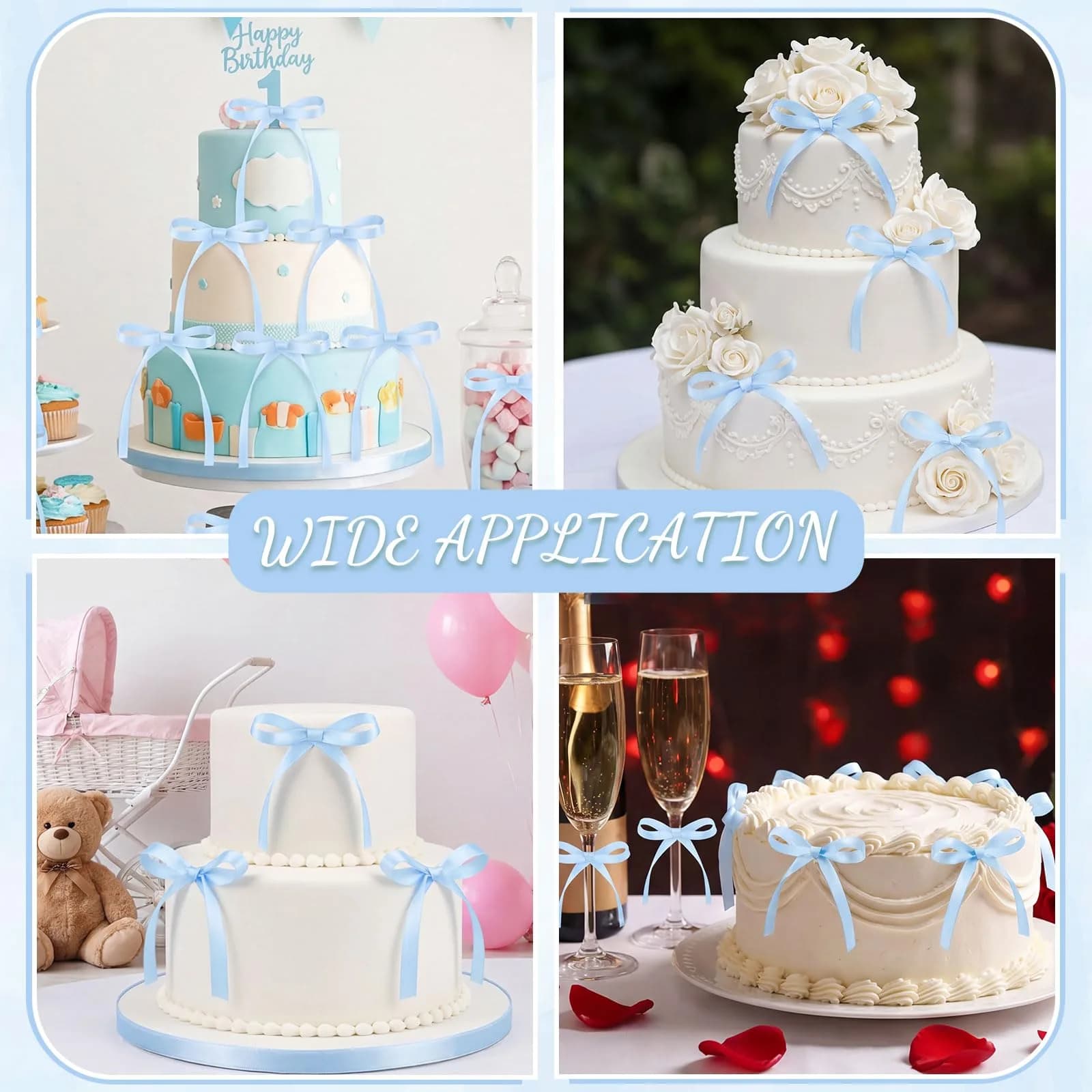 NatNarr Light Blue Ribbon Bow Cake Toppers (30 Pack, 2.9 x 5.7 inches) | Handmade Quality for Indian Celebrations - view 7