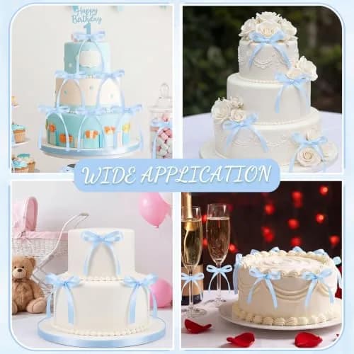 NatNarr Light Blue Bow Cake Toppers 30 Pack | Handmade Polyester Ribbons for Parties thumbnail 7