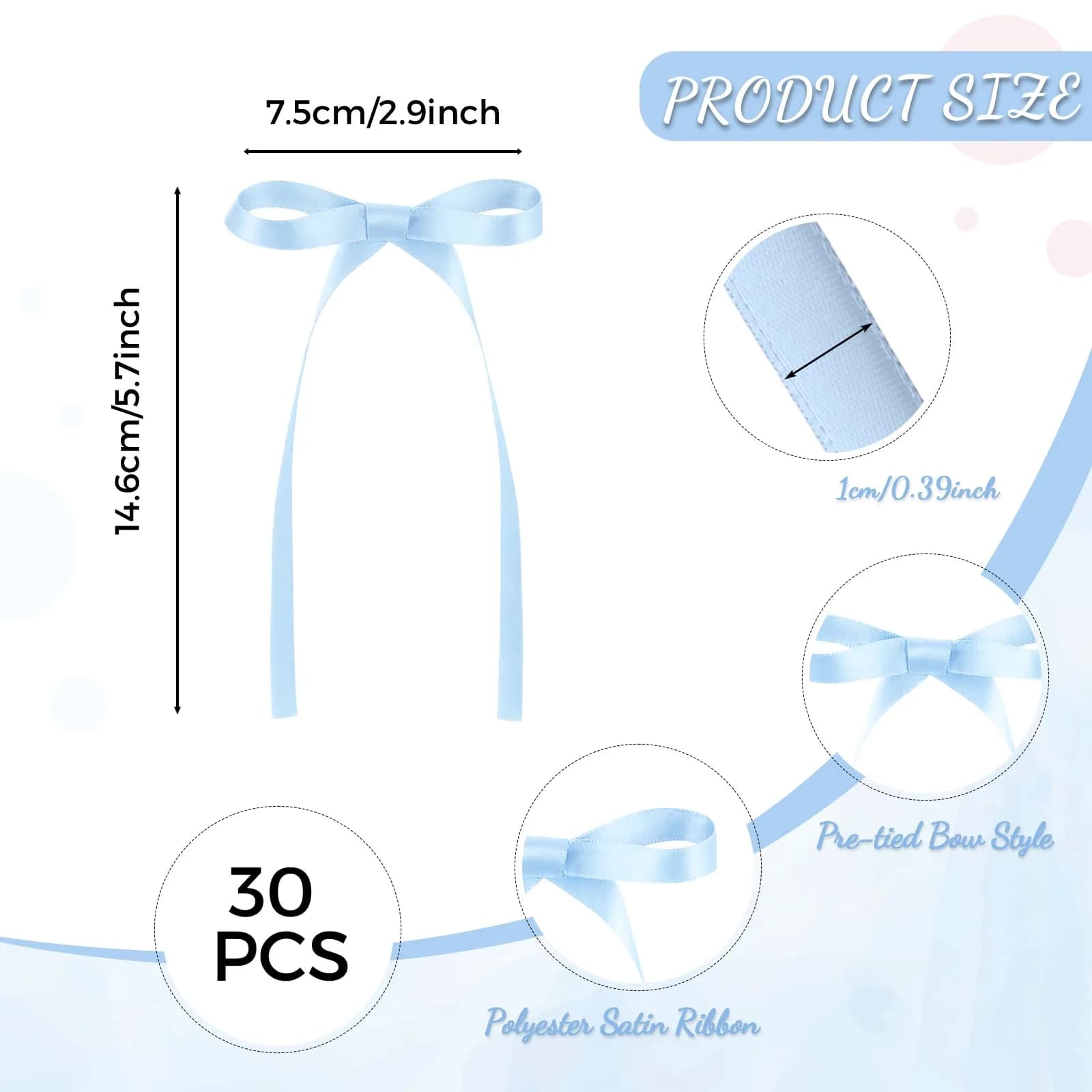 NatNarr Light Blue Ribbon Bow Cake Toppers (30 Pack, 2.9 x 5.7 inches) | Handmade Quality for Indian Celebrations - view 2