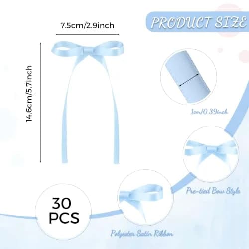 NatNarr Light Blue Bow Cake Toppers 30 Pack | Handmade Polyester Ribbons for Parties thumbnail 2
