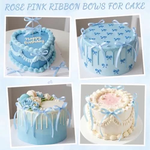 NatNarr Light Blue Bow Cake Toppers 30 Pack | Handmade Polyester Ribbons for Parties thumbnail 3