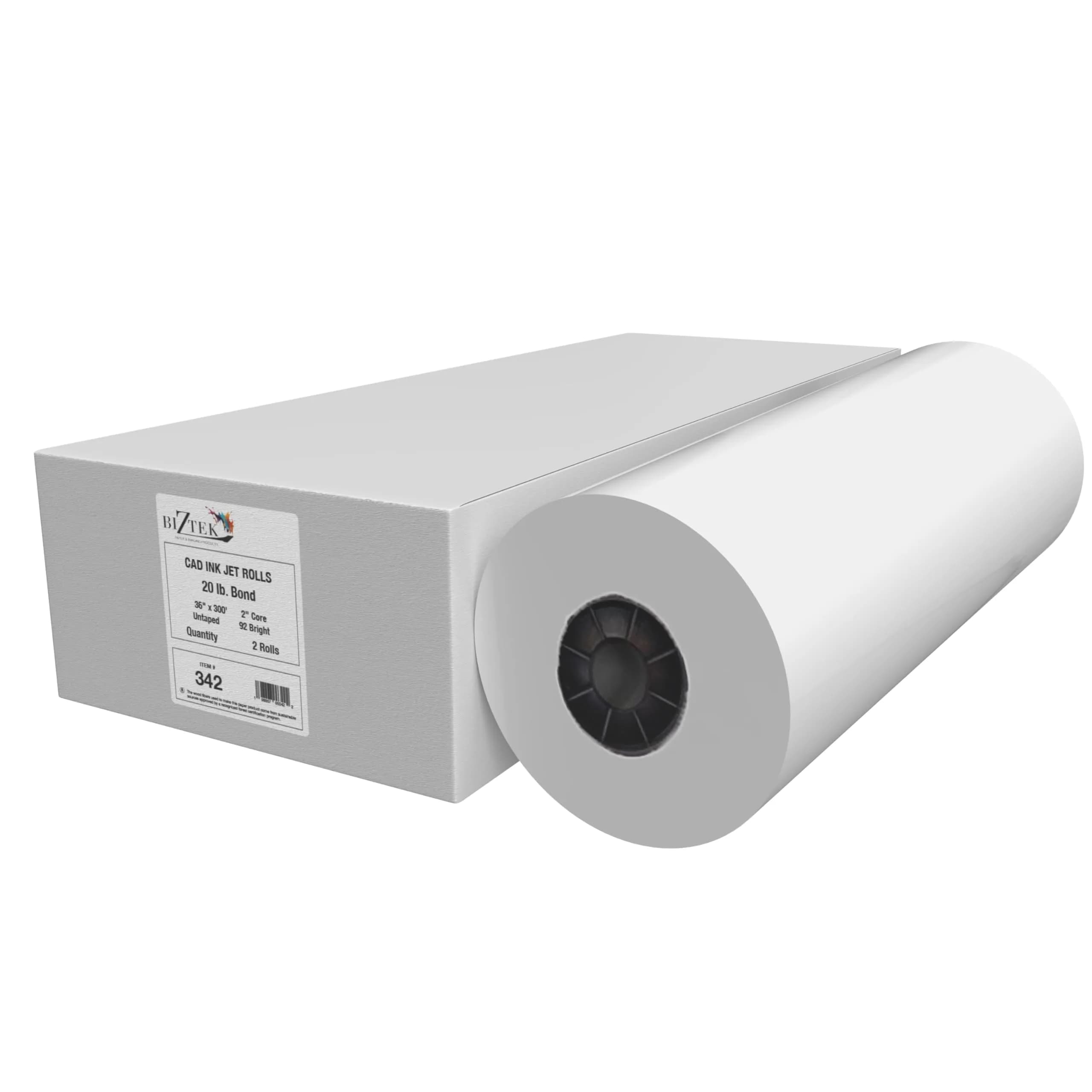 BIZTEK Wide Format Paper CAD Bond Rolls 36 inches x 300 ft | Vivid, Long-Lasting Prints