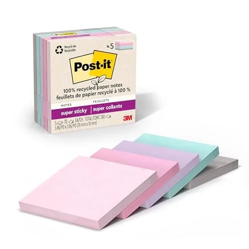 Post-it Super Sticky Notes Wanderlust Pastels Collection 3x3 in, 70 Sheets/Pad, 24 Pads | 2X Sticking Power, Recycled Paper thumbnail 1