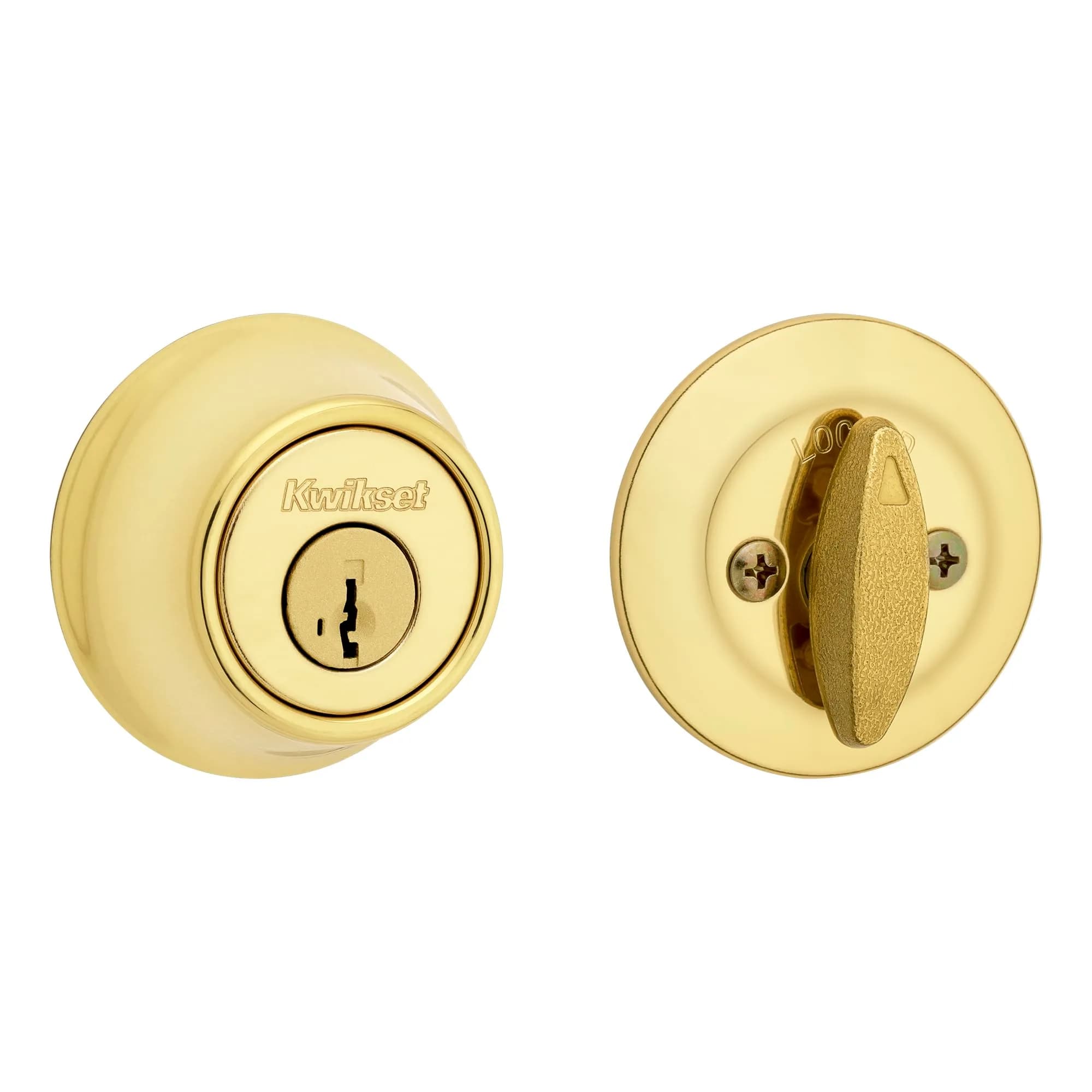 Kwikset 660 Single Cylinder Deadbolt, Polished Brass Round Exterior, with Microban Protection - main product image