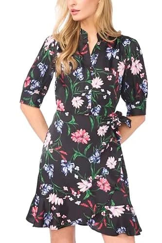 CeCe Ruffle WRAP Hidden Placket Dress Rich Black | Feminine, Flattering Fit, Spring/Summer thumbnail 2