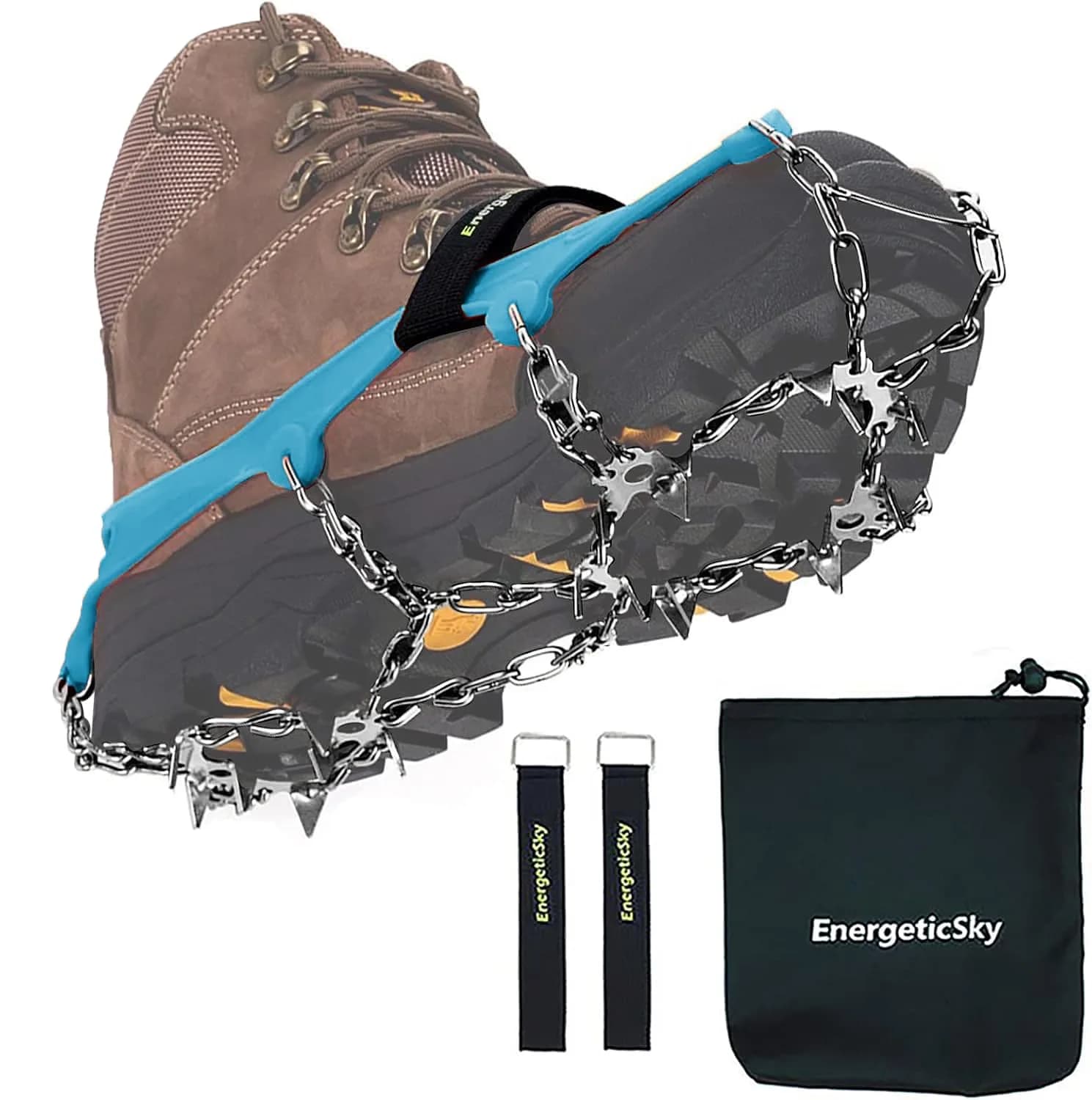 EnergeticSky Traction Cleat - Stainless Steel Spikes & Silicone, All-Season Ice & Snow Ground Grip, Unisex (Large) — Teal / Medium