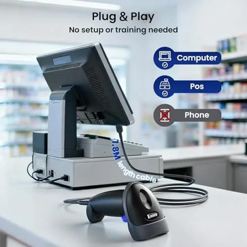Eyoyo EY-H2 USB Handheld 2D QR Code Scanner 1.8m Cable | Scans Paper & Screen Barcodes thumbnail 8