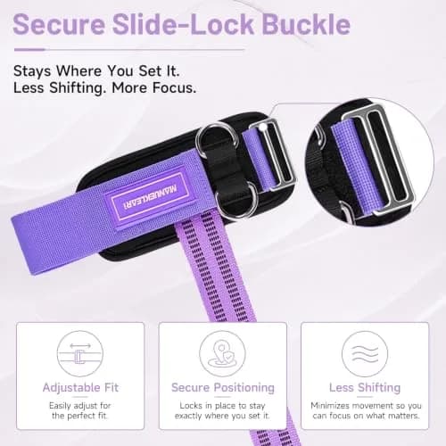 M MANUEKLEAR Purple Lifting Straps with D-Rings for Weightlifting & Gym Workouts, Medium (15.5-19cm Wrist) | Secure Grip for Pull-ups, Deadlifts, Rows thumbnail 6