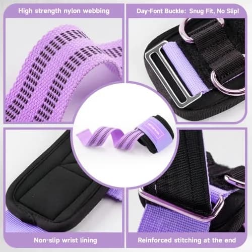 M MANUEKLEAR Purple Lifting Straps with D-Rings for Weightlifting & Gym Workouts, Medium (15.5-19cm Wrist) | Secure Grip for Pull-ups, Deadlifts, Rows thumbnail 7