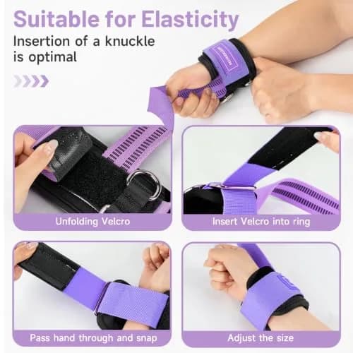 M MANUEKLEAR Purple Lifting Straps with D-Rings for Weightlifting & Gym Workouts, Medium (15.5-19cm Wrist) | Secure Grip for Pull-ups, Deadlifts, Rows thumbnail 3