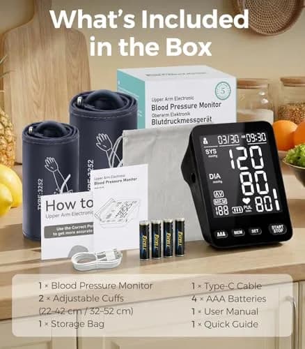 YONLO Automatic Upper Arm Blood Pressure Monitor | 3 Users, 199 Readings, Dual Cuffs (9-17" & 13-21") thumbnail 8