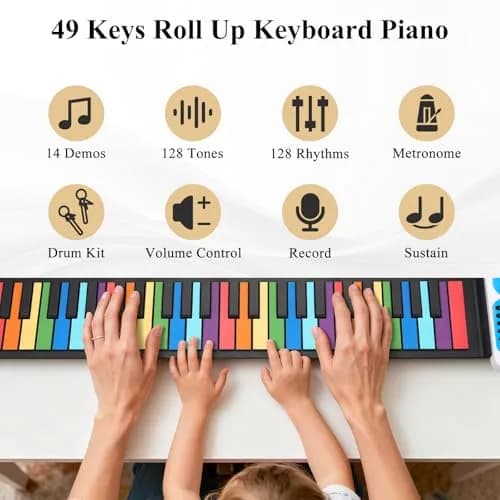 POGOLAB 49 Keys Roll Up Keyboard Piano | Portable Digital Electric Foldable Piano with LED Display for Beginners thumbnail 3