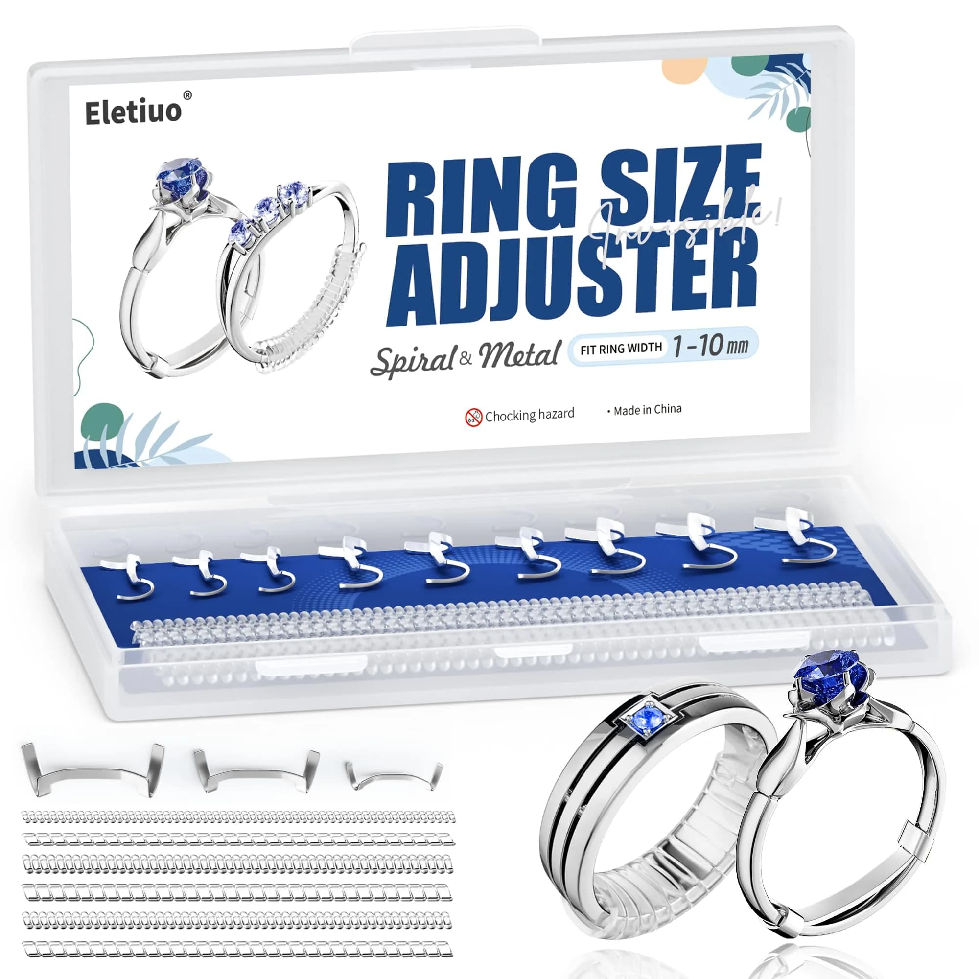 ELETIUO Silver Ring Size Adjuster & Reducer | Invisible Spiral & Metal Guard for Loose Rings