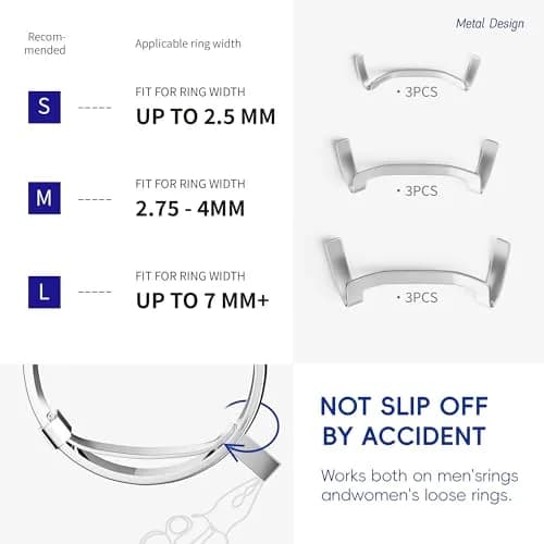 ELETIUO Silver Ring Size Adjuster & Reducer | Invisible Spiral & Metal Guard for Loose Rings thumbnail 3