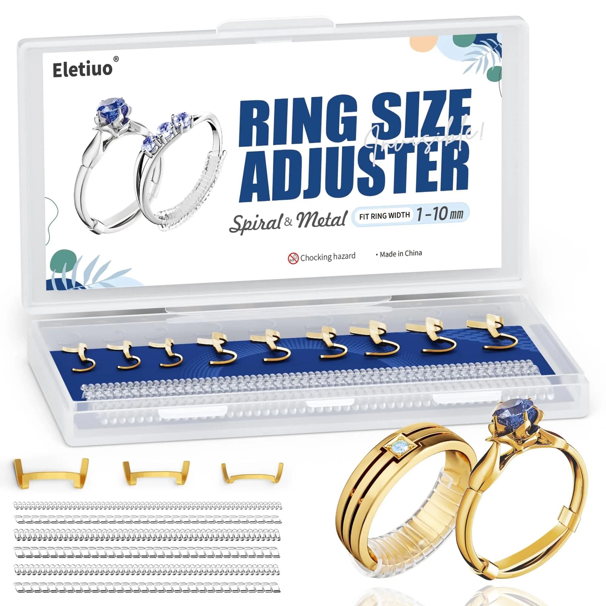 ELETIUO Gold Ring Adjustable Set | 15-Piece Jewelry Sizer & Reducer for Men & Women