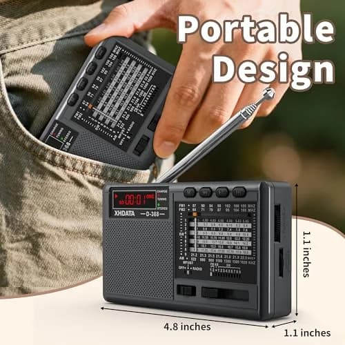 XHDATA D368 Portable AM FM Shortwave Radio with DSP Chip, 2000mAh Battery, Dark Grey | Global Broadcast Receiver thumbnail 4