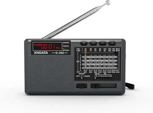 XHDATA D368 Portable AM FM Shortwave Radio with DSP Chip, 2000mAh Battery, Dark Grey | Global Broadcast Receiver thumbnail 1