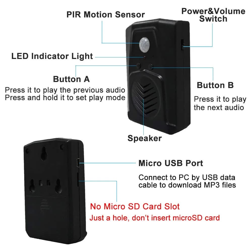 XYszpcgs Black PIR Motion Sensor Activated Sound Player Speaker - 2 Pcs - view 2