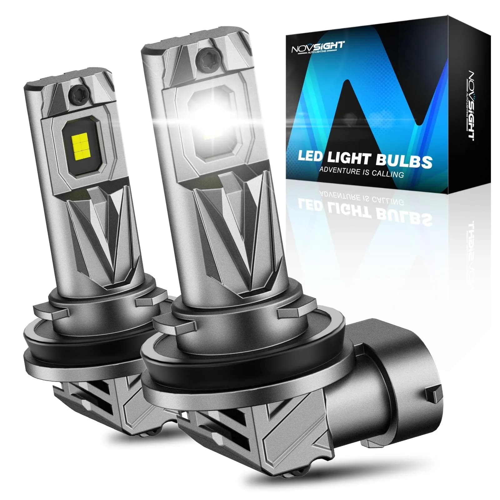 NOVSIGHT H8/H9/H11 Light Bulbs 6500K | 600% Bright Fanless LED, 30,000 Lumens, Easy Plug & Play, Pack of 2
