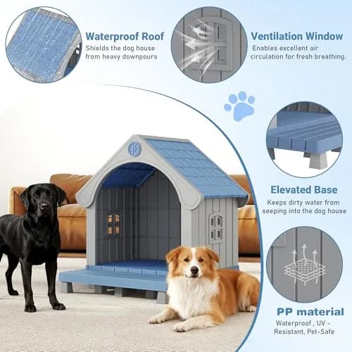 Fancyango Medium Dog House with Porch 33" L×31.5" W×38" H | Waterproof Plastic Shelter for Medium & Large Dogs thumbnail 4