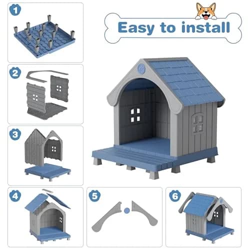 Fancyango Medium Dog House with Porch 33" L×31.5" W×38" H | Waterproof Plastic Shelter for Medium & Large Dogs thumbnail 5
