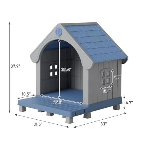 Fancyango Medium Dog House with Porch 33" L×31.5" W×38" H | Waterproof Plastic Shelter for Medium & Large Dogs thumbnail 6