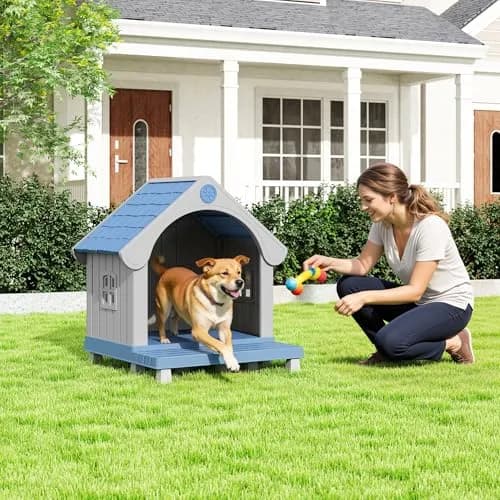Fancyango Medium Dog House with Porch 33" L×31.5" W×38" H | Waterproof Plastic Shelter for Medium & Large Dogs thumbnail 7
