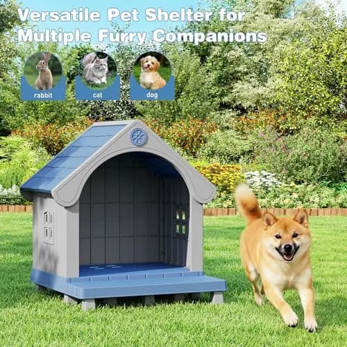 Fancyango Medium Dog House with Porch 33" L×31.5" W×38" H | Waterproof Plastic Shelter for Medium & Large Dogs thumbnail 2