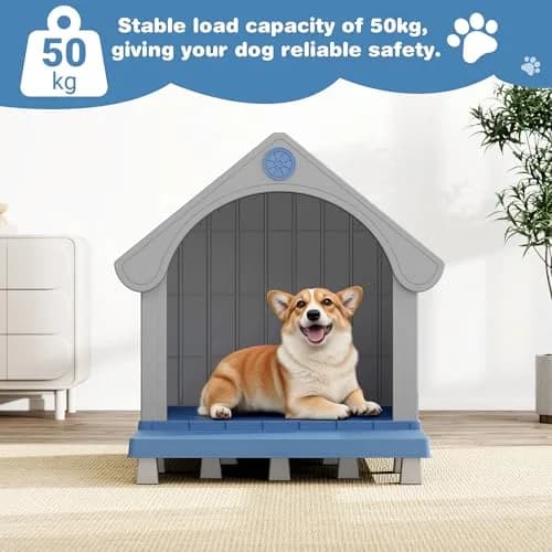 Fancyango Medium Dog House with Porch 33" L×31.5" W×38" H | Waterproof Plastic Shelter for Medium & Large Dogs thumbnail 3