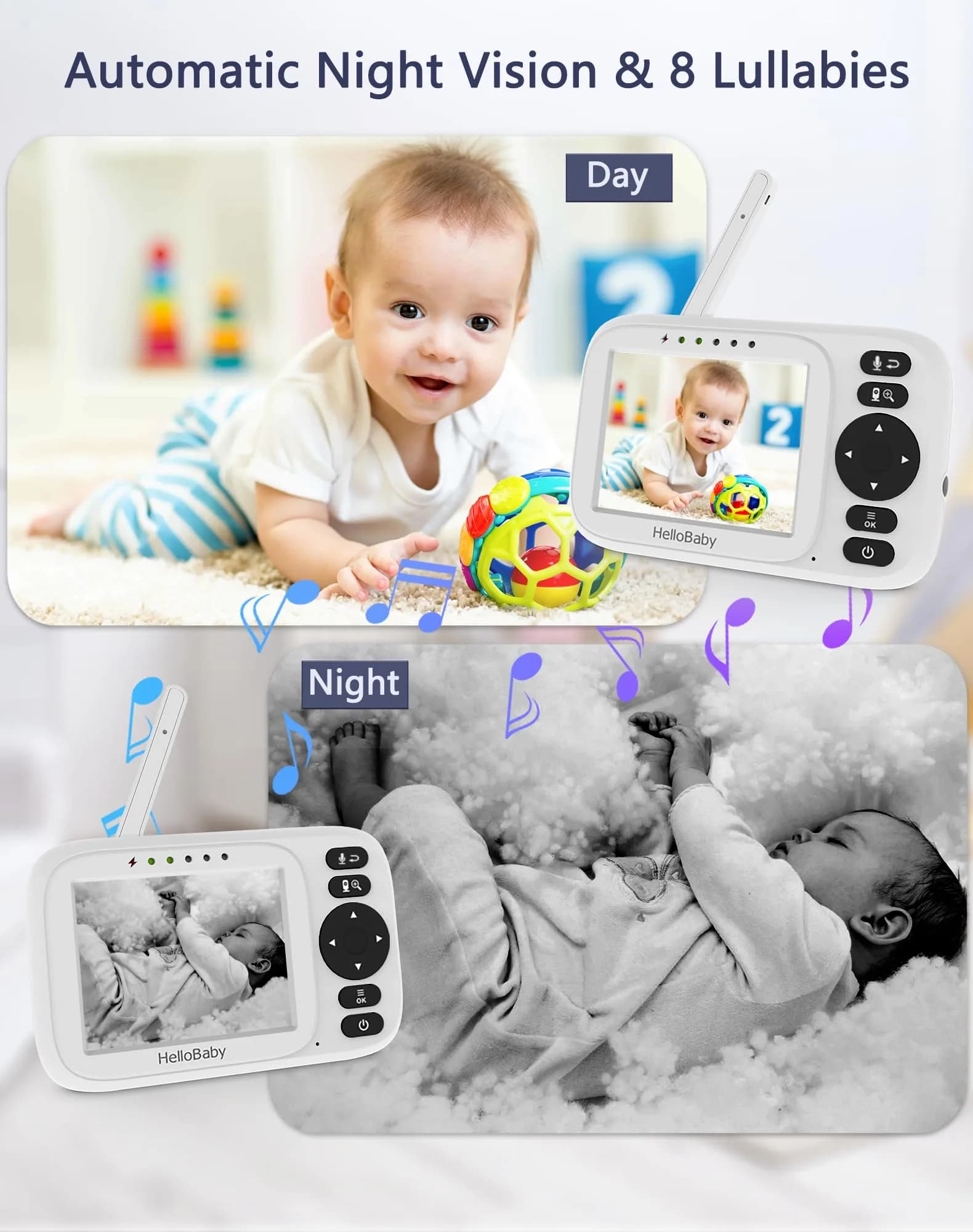 HelloBaby Video Baby Monitor with 2 Cameras & 3.2" Screen | No WiFi, 1000ft Range, Night Vision, Two-Way Talk - view 4