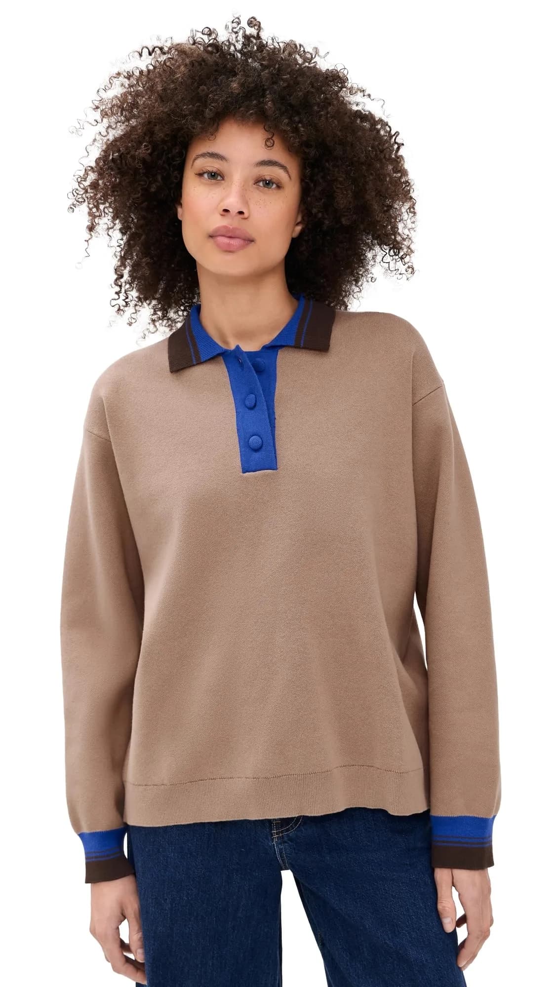 BAUM UND PFERDGARTEN Women's Chira Pullover XXS | Polo-Style Milano Knit, Loose Fit, Drop Shoulders — Large