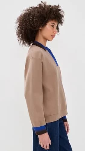 BAUM UND PFERDGARTEN Women's Chira Pullover, Camel Blue Mix, M | Polo-style Milano knit, loose fit, classic look thumbnail 4