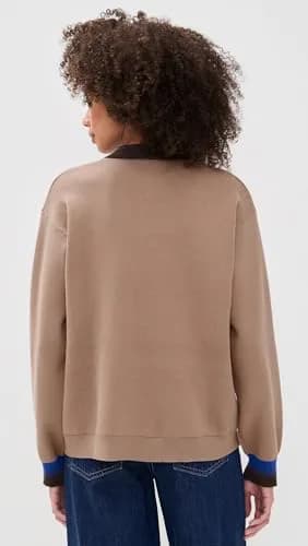 BAUM UND PFERDGARTEN Women's Chira Pullover, Camel Blue Mix, M | Polo-style Milano knit, loose fit, classic look thumbnail 3