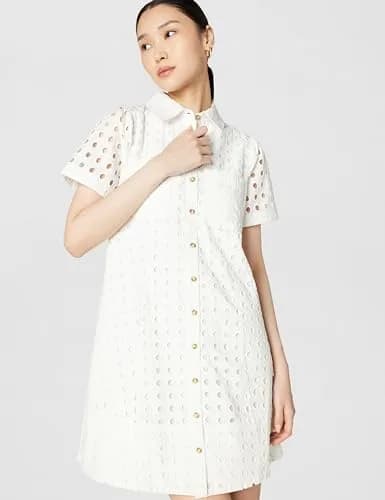 CeCe Collared Eyelet Button Down Dress | Breathable Cotton, Casual Fit, Perfect for Warm Days thumbnail 3