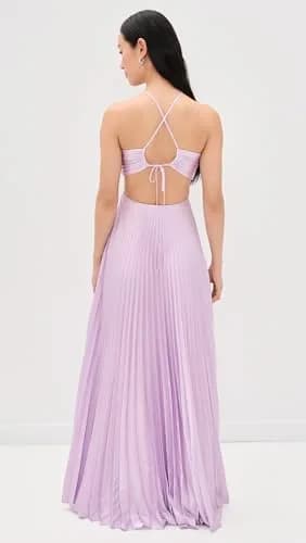 ALC Moira Dress, Lilac, 00 | Vintage Satin, Sunburst Pleats, Multi-Wear Straps thumbnail 3