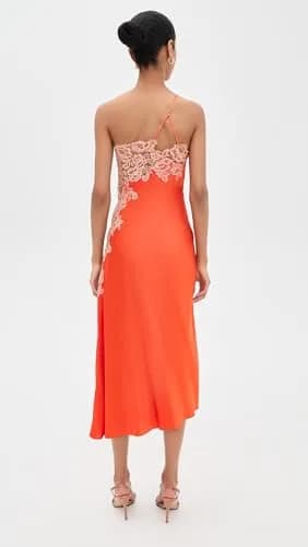 ALC Lou Dress Vivid Orange/Pale Blush | One-Shoulder Midi with Lace, Size 0 thumbnail 3