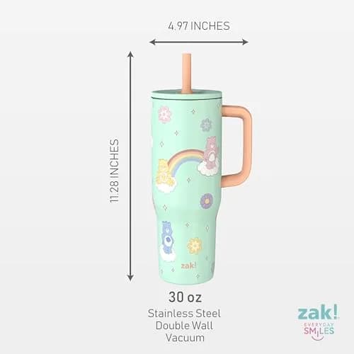Zak Designs Care Bears 30oz Spill-Proof Insulated Stainless Steel Tumbler | Fun Cartoon Art, Keeps Drinks Cold, Travel Ready thumbnail 7
