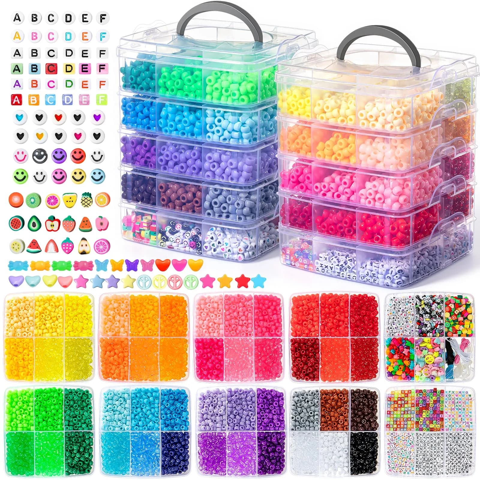 Simetufy Pony Beads Bracelet Kit 12000Pcs 48 Colors | Large Rainbow Bead Set for Kids & Crafts — 48colors-12000pcs set