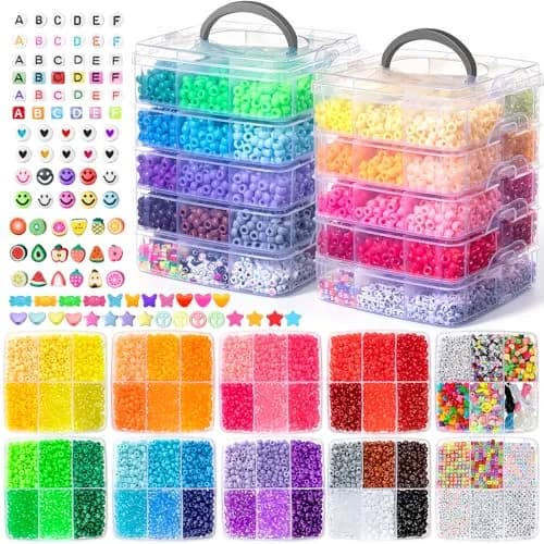 Simetufy Pony Beads Bracelet Kit 12000Pcs 48 Colors | Large Rainbow Bead Set for Kids & Crafts thumbnail 1