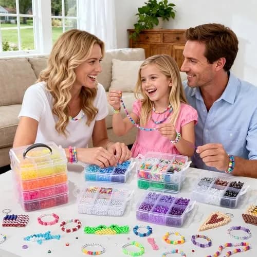 Simetufy Pony Beads Bracelet Kit 12000Pcs 48 Colors | Large Rainbow Bead Set for Kids & Crafts thumbnail 7
