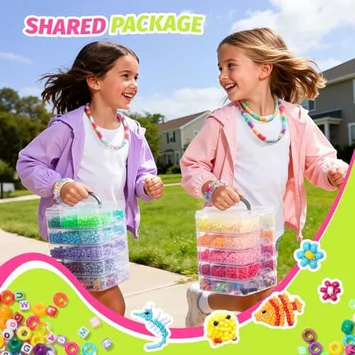 Simetufy Pony Beads Bracelet Kit 12000Pcs 48 Colors | Large Rainbow Bead Set for Kids & Crafts thumbnail 9