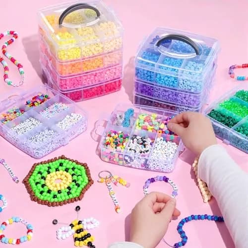 Simetufy Pony Beads Bracelet Kit 12000Pcs 48 Colors | Large Rainbow Bead Set for Kids & Crafts thumbnail 2
