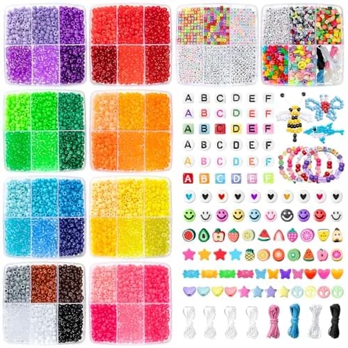 Simetufy Pony Beads Bracelet Kit 12000Pcs 48 Colors | Large Rainbow Bead Set for Kids & Crafts thumbnail 3
