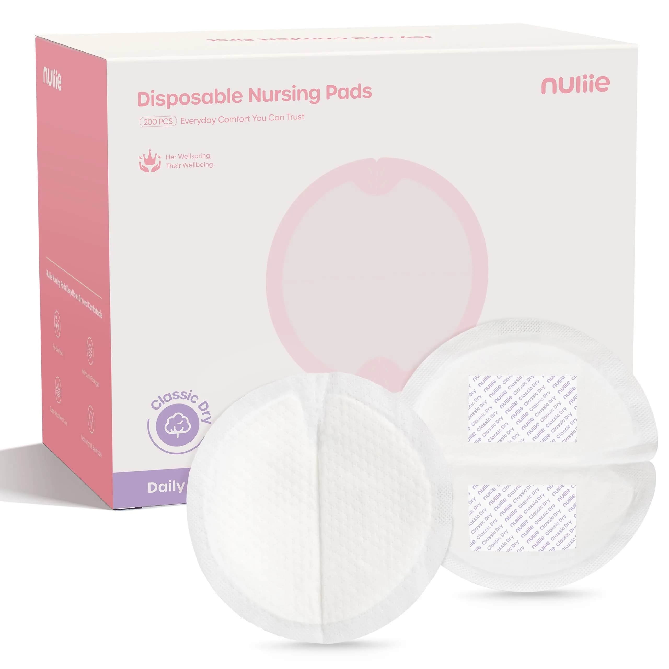 Nuliie Disposable Nursing Pads 200 Count | Super Absorbent & Featherlight Breast Pads for Leaking Milk - main product image