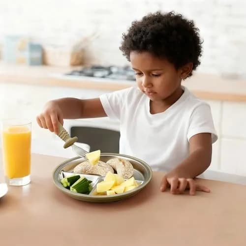 PandaEar 3 Pack Stainless Steel Baby Suction Plates | Divided Toddler Plate for Baby Led Weaning, Non-Slip, Dishwasher Safe (Linen/Brown/Tan) thumbnail 2
