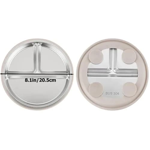 PandaEar 3 Pack Stainless Steel Baby Suction Plates | Divided Toddler Plate for Baby Led Weaning, Non-Slip, Dishwasher Safe (Linen/Brown/Tan) thumbnail 4